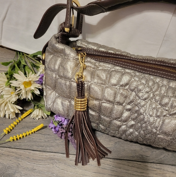 Kate Landry | Womens Gold Metallic Shoulder Bag | Belt Strap Handle - Picture 2 of 7